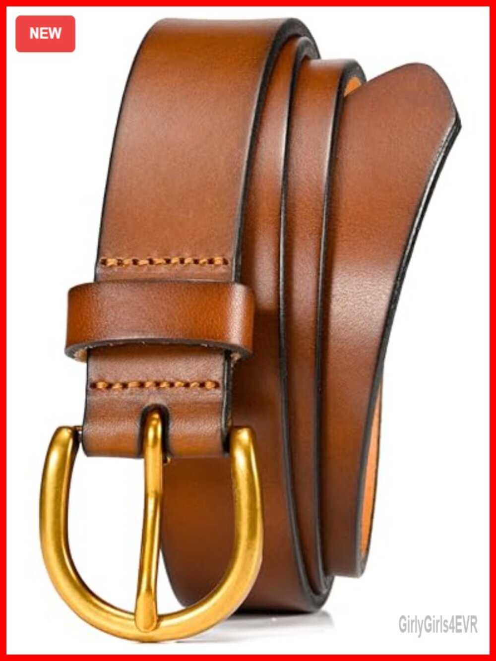 Womens Full Grain Leather Belt Gold Buckle Dress Jeans 1.1in